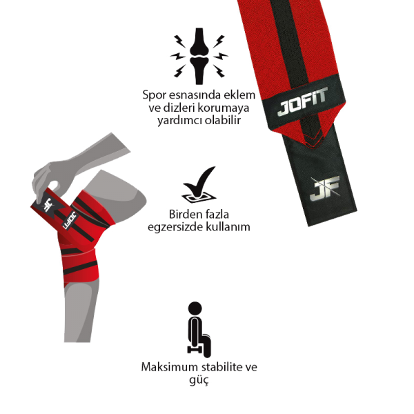 JOFİT KNEE WRAPS KIRMIZI- SİYAH JOFİT KNEE WRAPS KIRMIZI- SİYAH