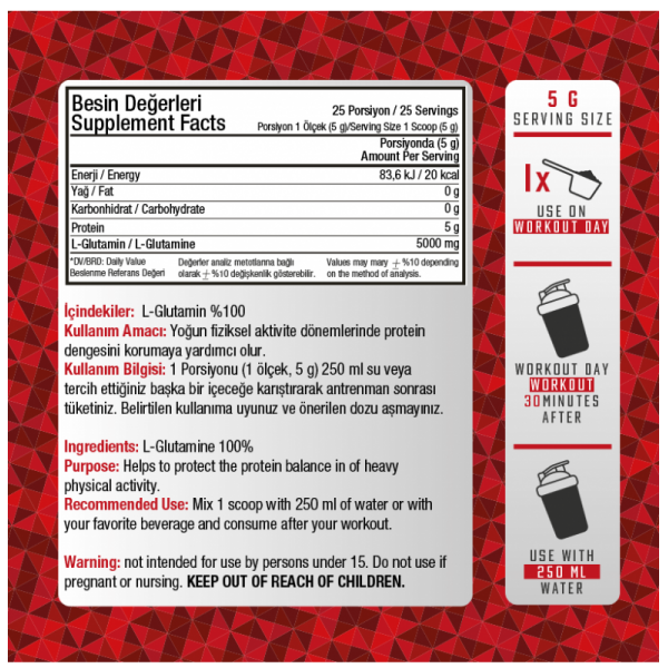 PRİME NUTRİTİON L-GLUTAMİNE 125 GR PRİME NUTRİTİON L-GLUTAMİNE 125 GR