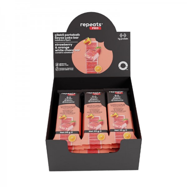 REPEATS PRO ÇİLEKLİ PORTAKALLI BEYAZ ÇOKO BAR 12 X 35 GR