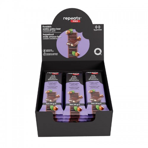 REPEATS PRO FINDIKLI SÜTLÜ ÇOKO BAR 12 X 35 GR REPEATS PRO FINDIKLI SÜTLÜ ÇOKO BAR 12 X 35 GR