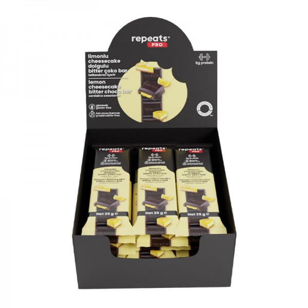 REPEATS PRO LIMONLU CHEESCAKE DOLGULU BİTTER ÇOKO BAR 12 X 35 GR
