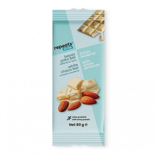 REPEATS EXTRA PROTEINLI BADEMLİ BEYAZ ÇOKO BAR 80GR REPEATS EXTRA PROTEINLI BADEMLİ BEYAZ ÇOKO BAR 80GR