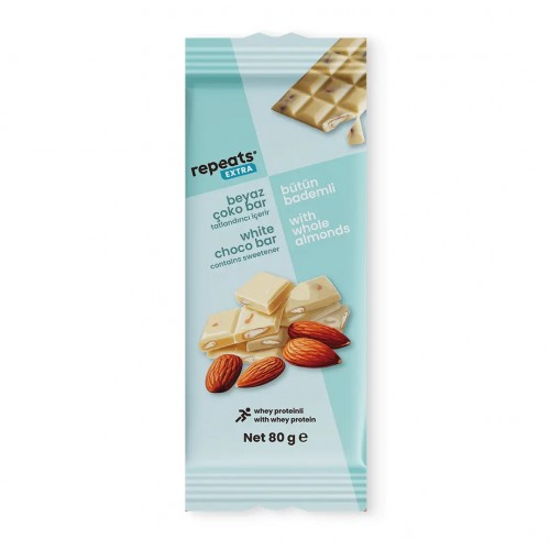 REPEATS EXTRA PROTEINLI BADEMLİ BEYAZ ÇOKO BAR 80GR