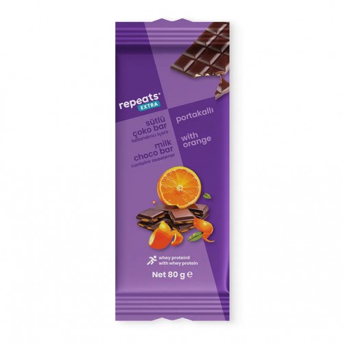 REPEATS EXTRA PROTEINLI PORTAKALLI SÜTLÜ ÇOKO BAR 80 GR REPEATS EXTRA PROTEINLI PORTAKALLI SÜTLÜ ÇOKO BAR 80 GR
