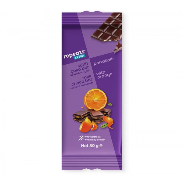 REPEATS EXTRA PROTEINLI PORTAKALLI SÜTLÜ ÇOKO BAR 80 GR REPEATS EXTRA PROTEINLI PORTAKALLI SÜTLÜ ÇOKO BAR 80 GR