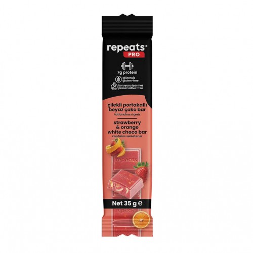 REPEATS PRO ÇİLEKLİ PORTAKALLI BEYAZ ÇOKO BAR 35 GR REPEATS PRO ÇİLEKLİ PORTAKALLI BEYAZ ÇOKO BAR 35 GR