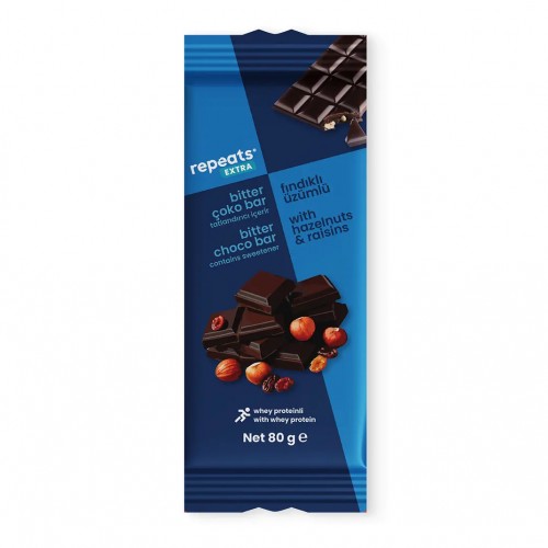 REPEATS EXTRA PROTEINLI ÜZÜMLÜ FINDIKLI BİTTER ÇOKO BAR 80 GR