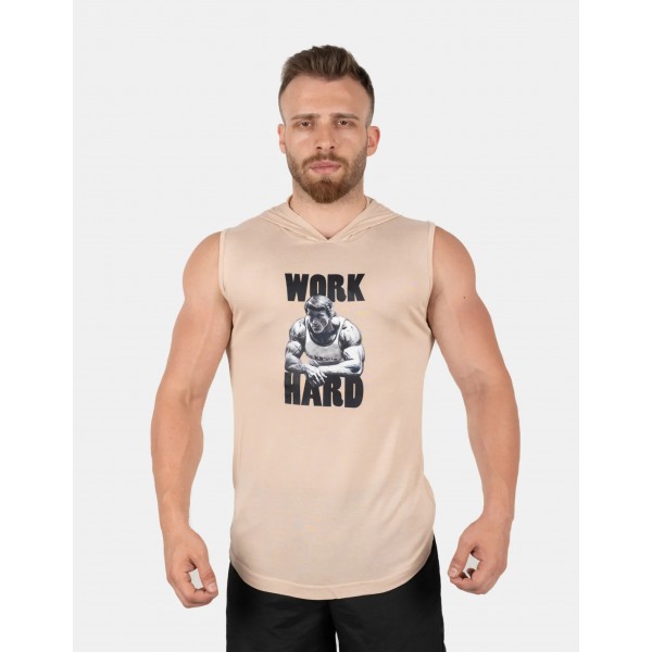 GWP “Work Hard” Kapüşonlu Kolsuz T-Shirt